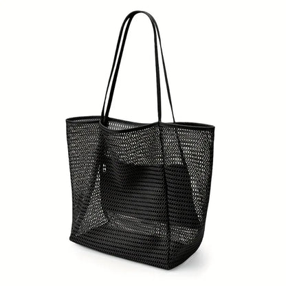 Women's Large Capacity Beach Tote Bag - Durable Polyester Woven Shoulder Bag with Open Top for Travel, Shopping